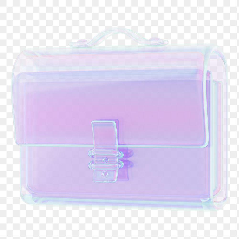 Holographic business briefcase png 3D element, transparent background