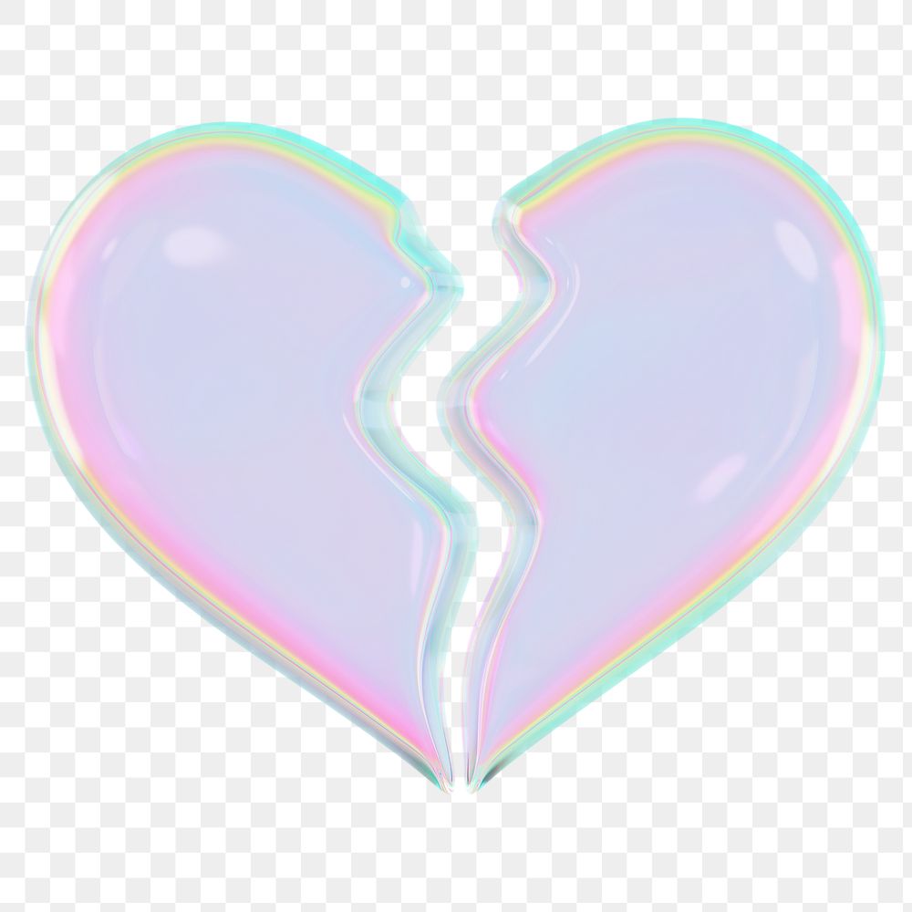 Holographic broken heart png 3D element, transparent background