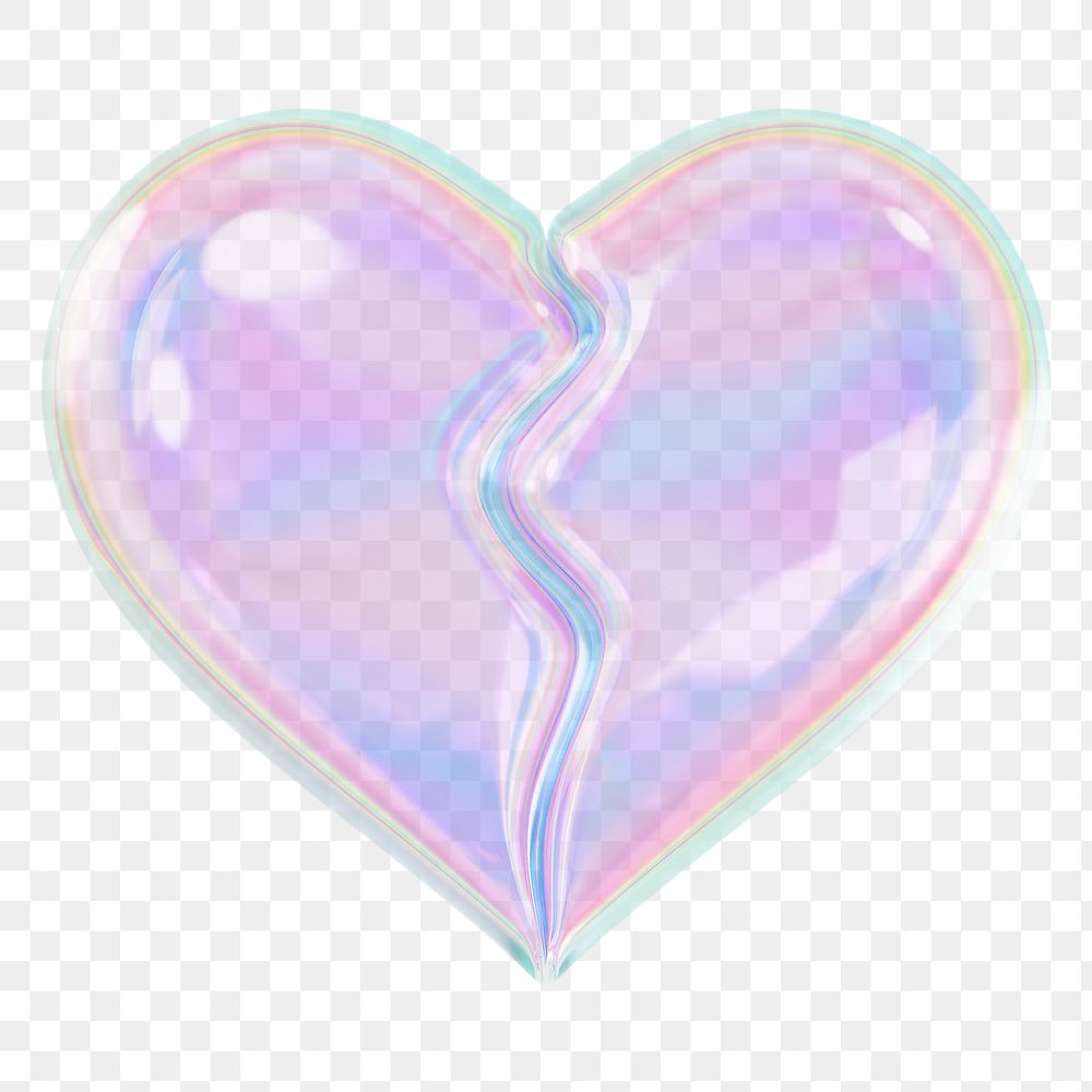 Holographic broken heart png 3D element, transparent background