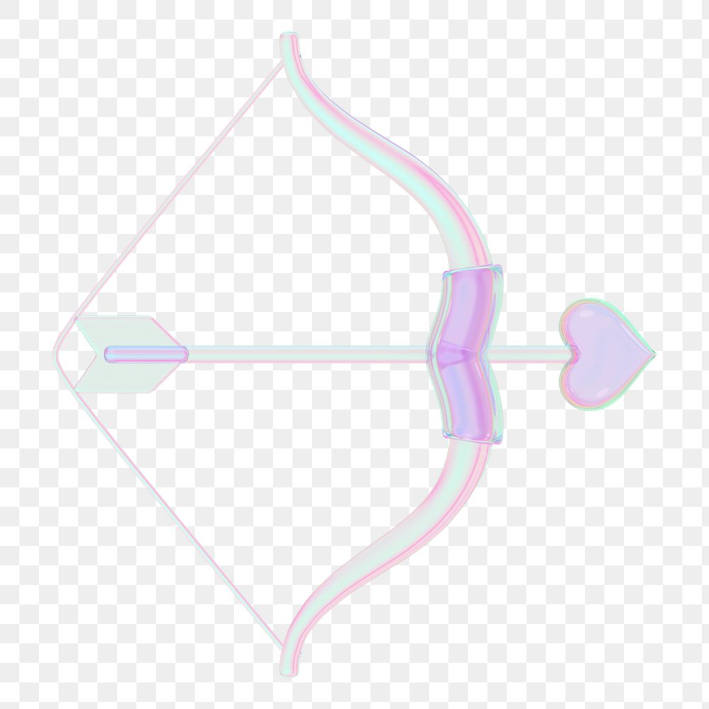 Holographic Cupid arrow bow png 3D element, transparent background