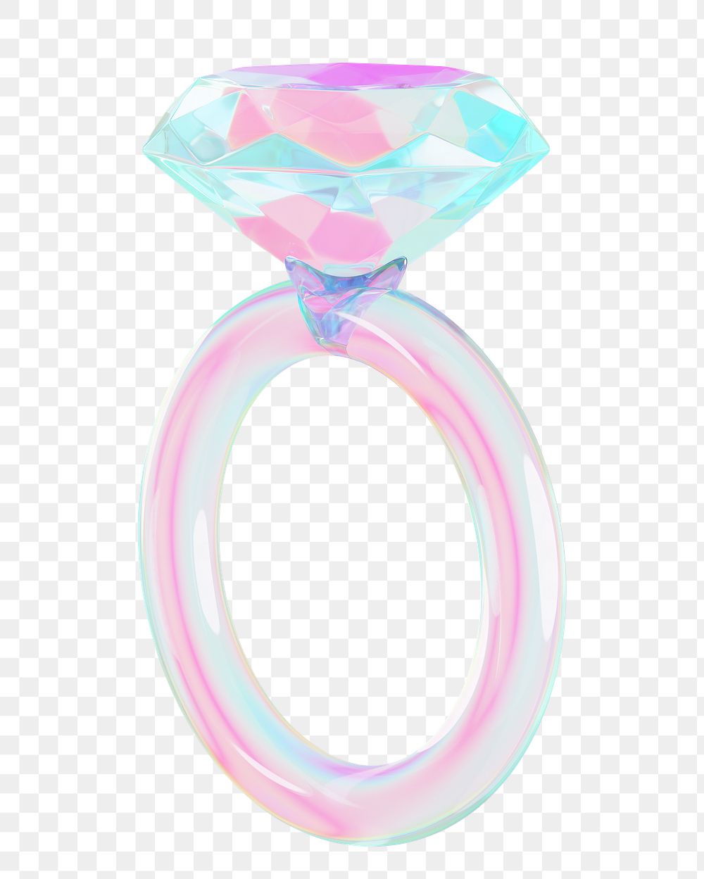 Holographic diamond ring png 3D jewelry, transparent background