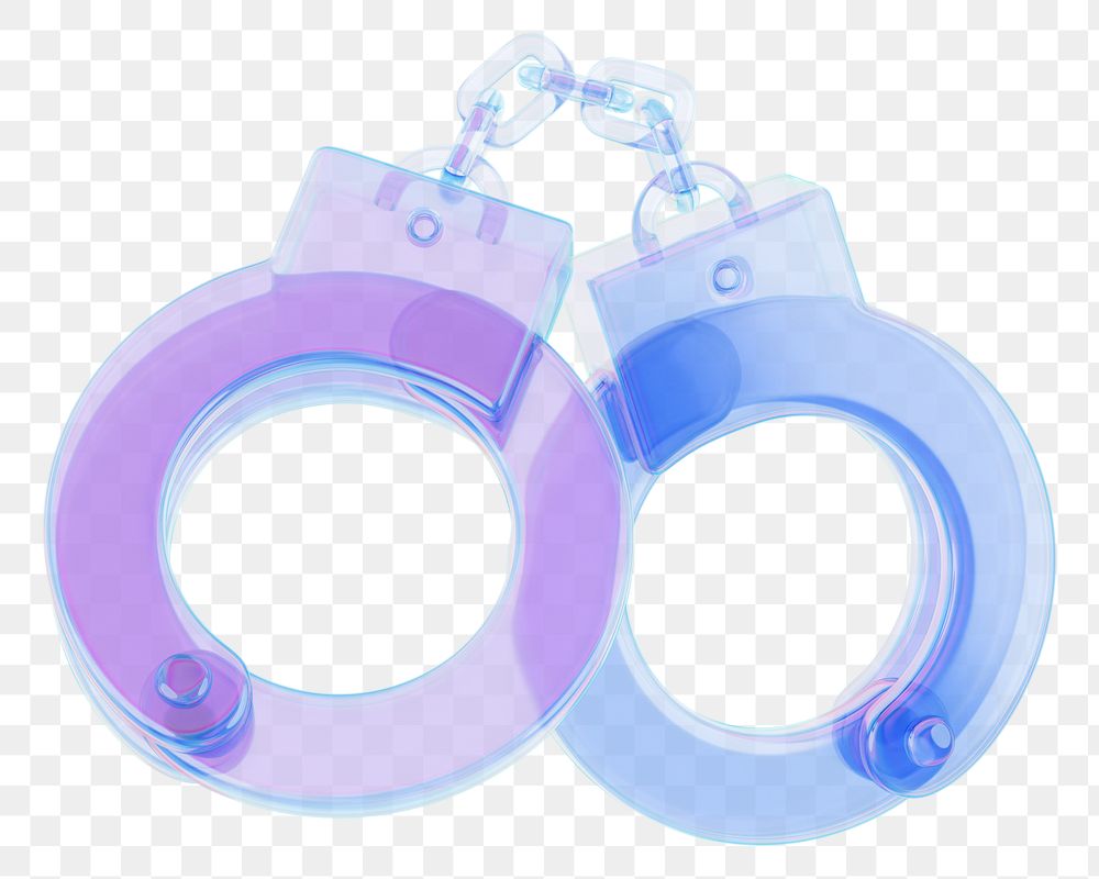 Iridescent handcuffs png 3D element, transparent background