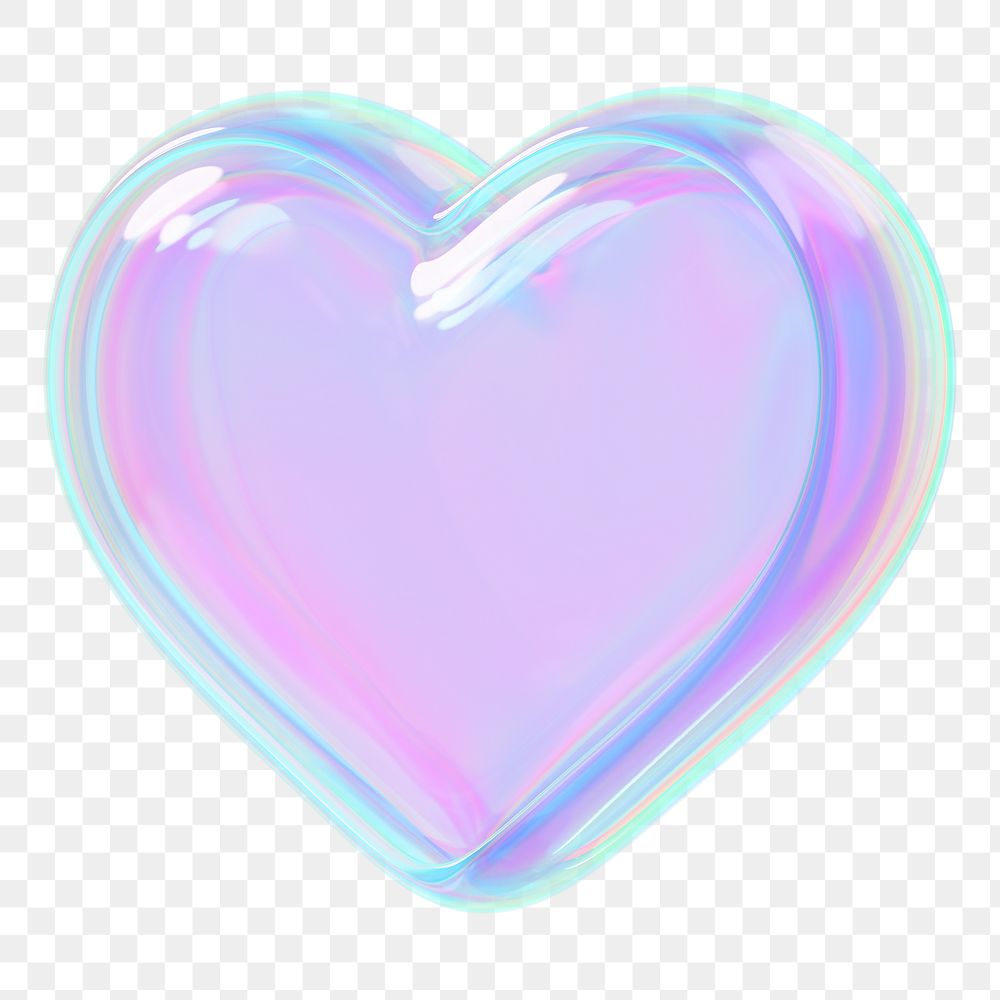 Aesthetic holographic heart png 3D element, transparent background