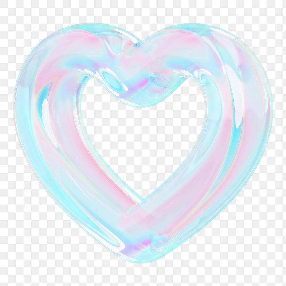 Aesthetic holographic heart png 3D element, transparent background