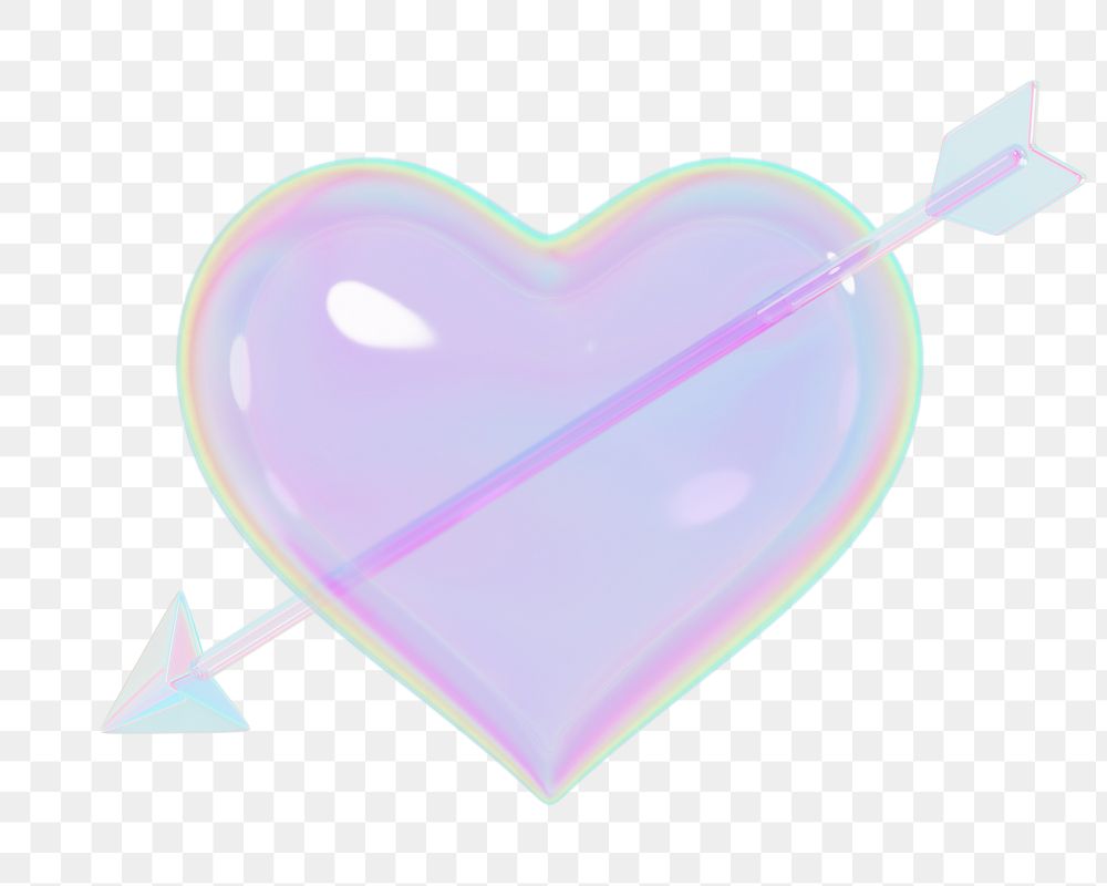 Holographic arrow png through heart, transparent background