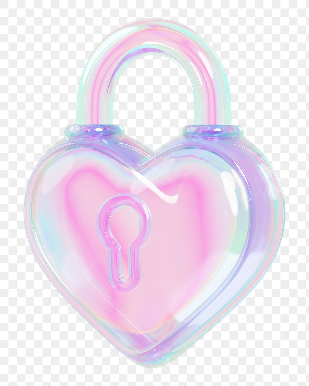 Iridescent heart padlock png 3D element, transparent background