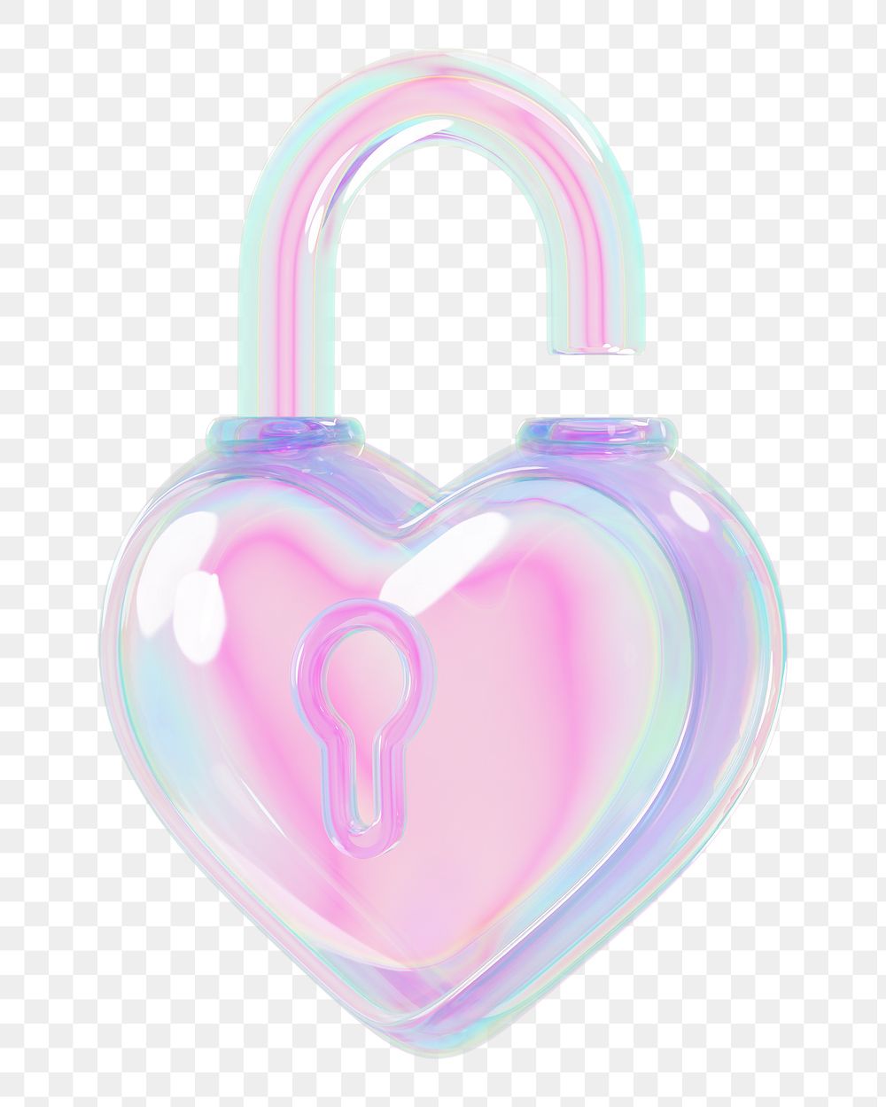 Iridescent heart padlock png 3D element, transparent background