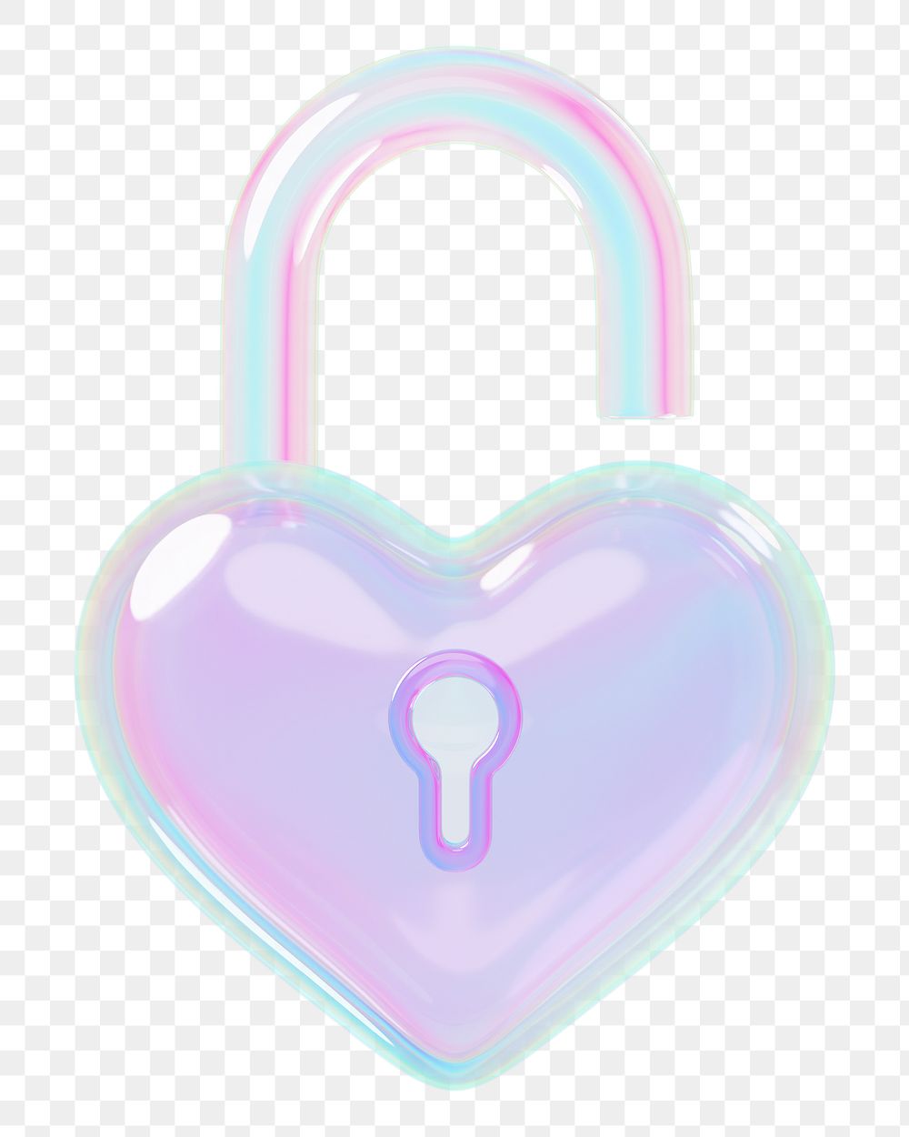 Iridescent heart padlock png 3D element, transparent background