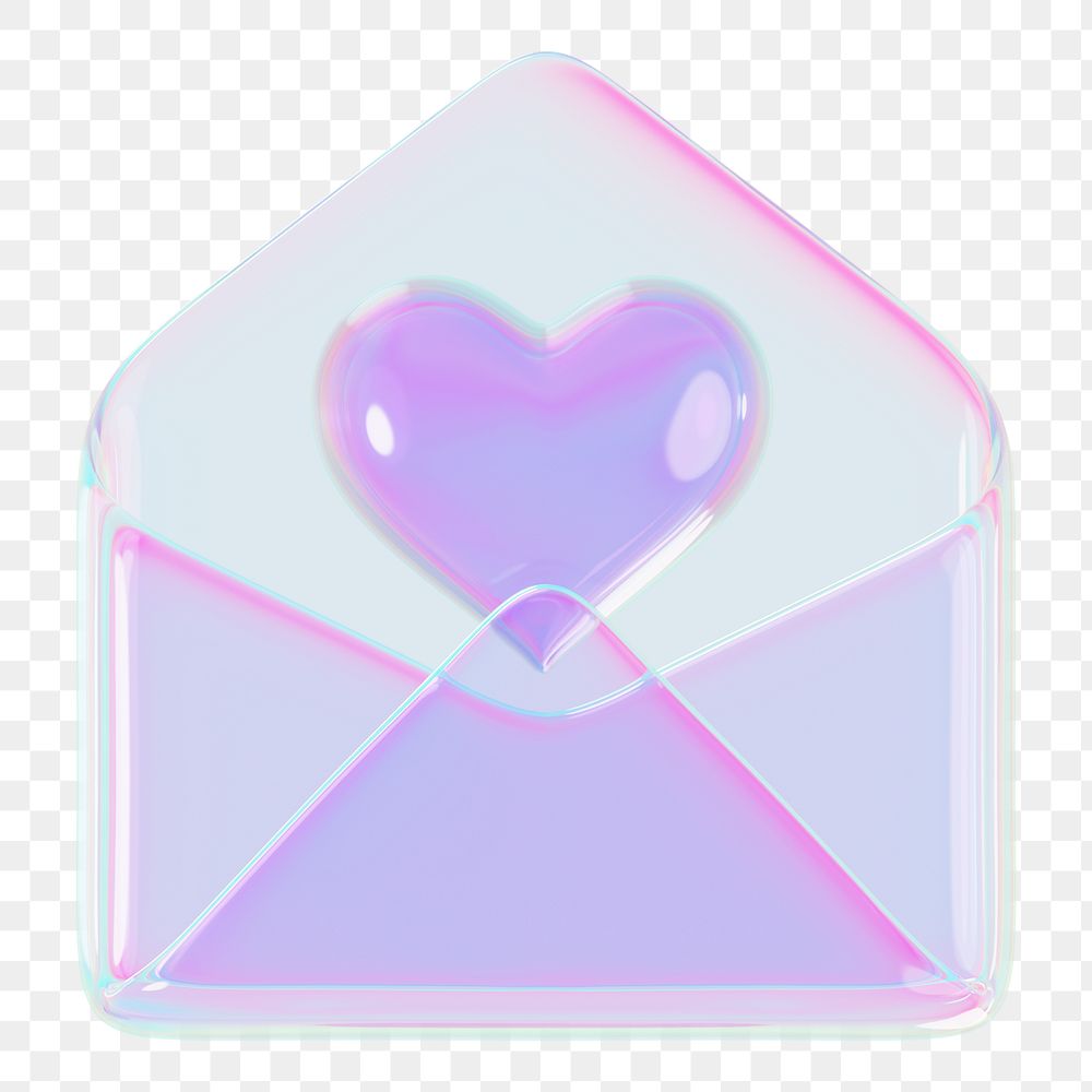 Iridescent love letter png, 3D Valentine's illustration, transparent background