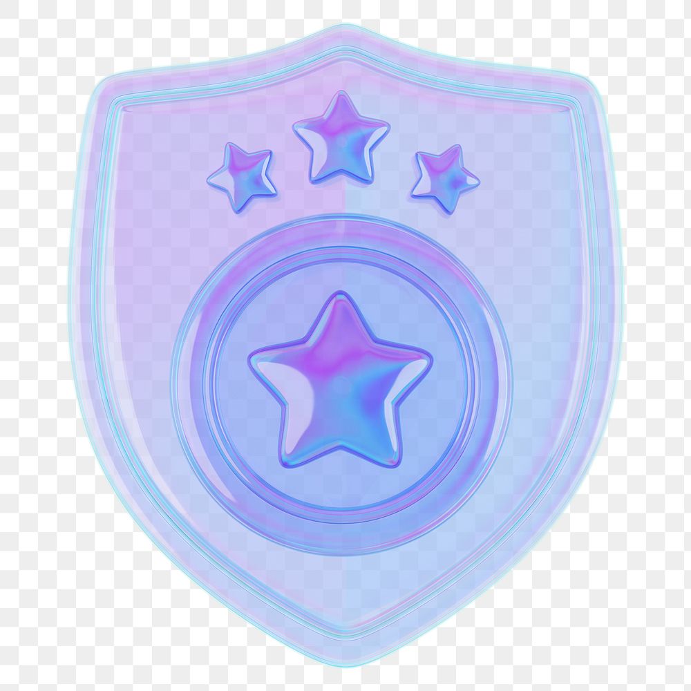 Iridescent police badge png 3D element, transparent background