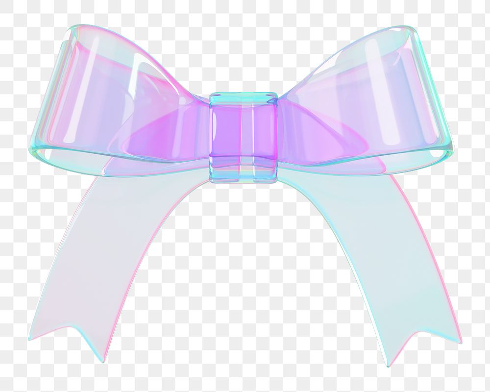 Holographic ribbon bow png 3D element, transparent background