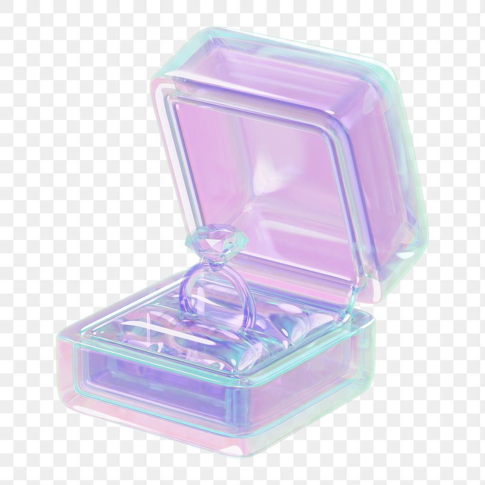 Holographic engagement ring box png 3D illustration, transparent background