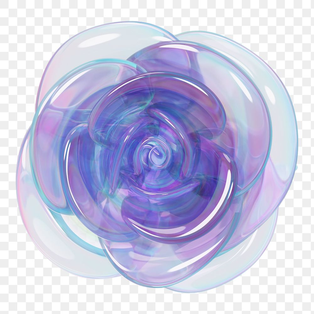 Glassy purple rose png flower, 3D illustration, transparent background