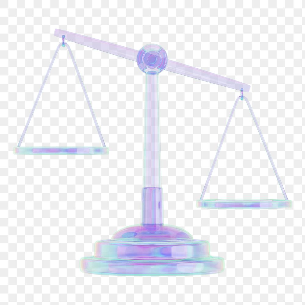 Holographic justice scale png 3D element, transparent background