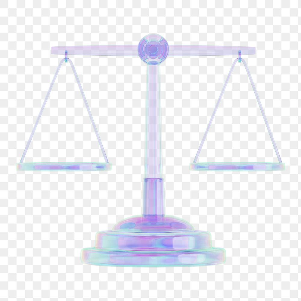 Holographic justice scale png 3D element, transparent background