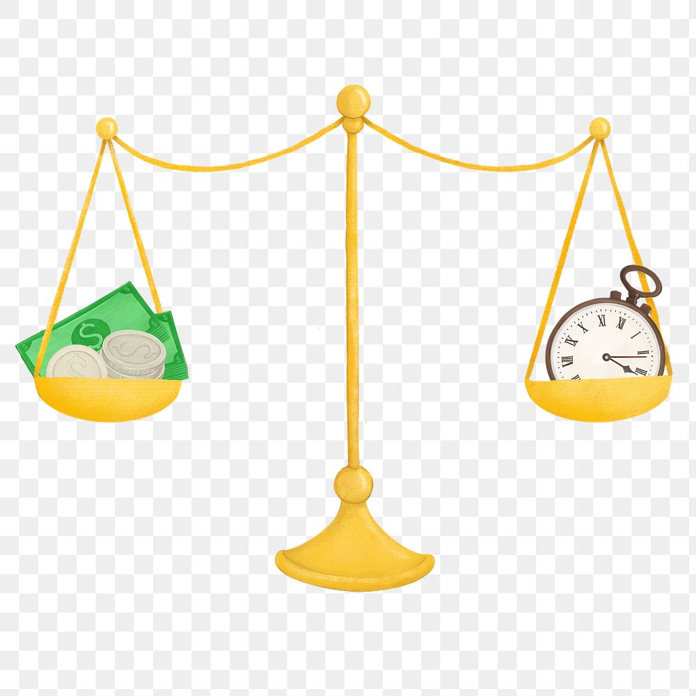 Time & money scales png, finance remix, transparent background