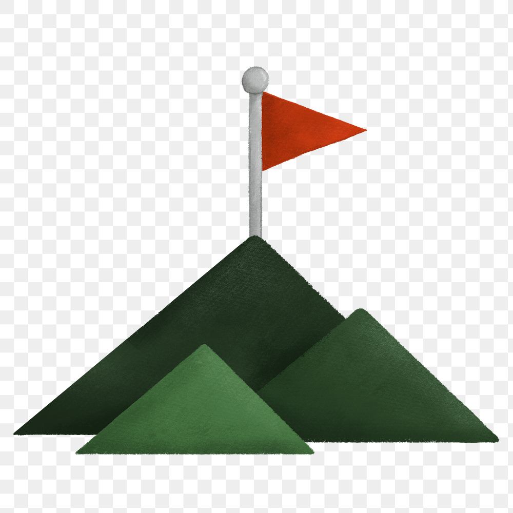 Mountain top flag png, goal illustration, transparent background