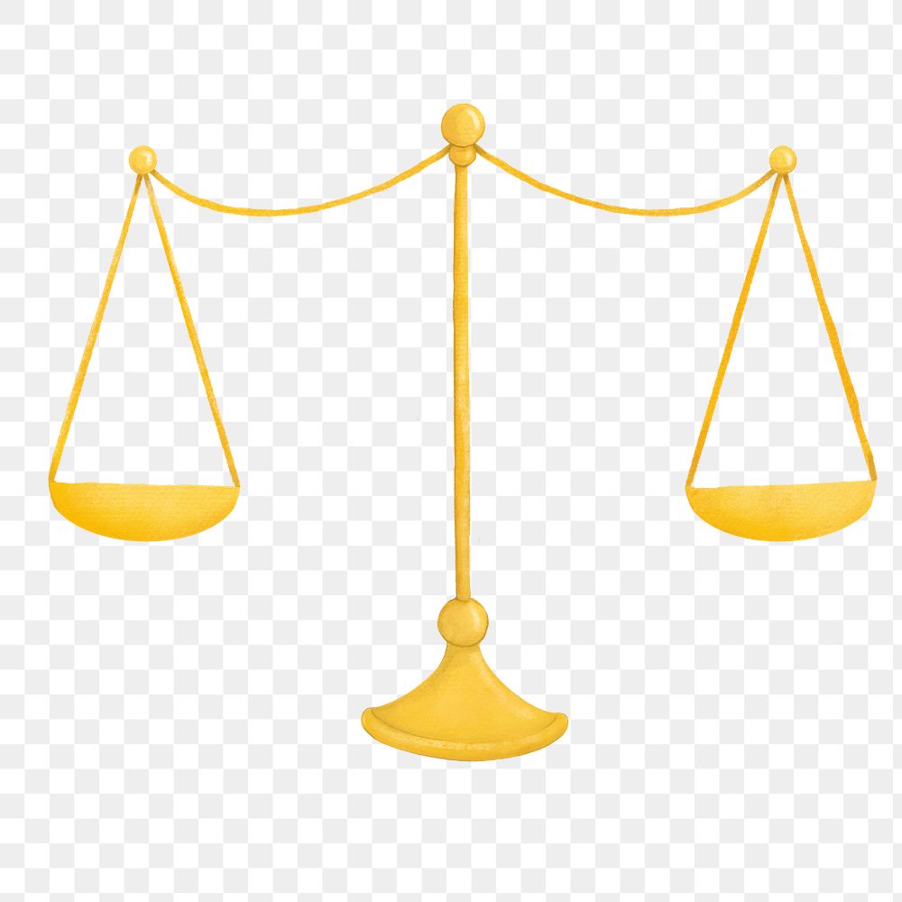 Gold justice scales png, transparent background