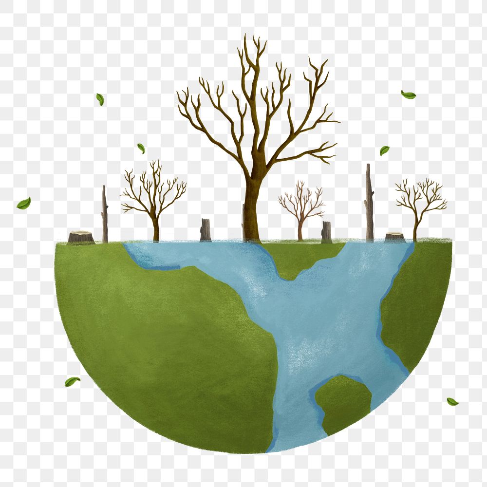 Leafless trees png globe, environment remix, transparent background