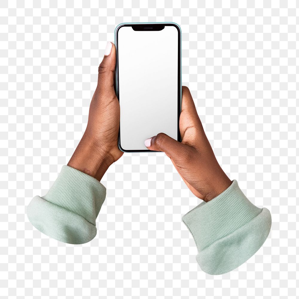 Hands png holding smartphone, transparent background