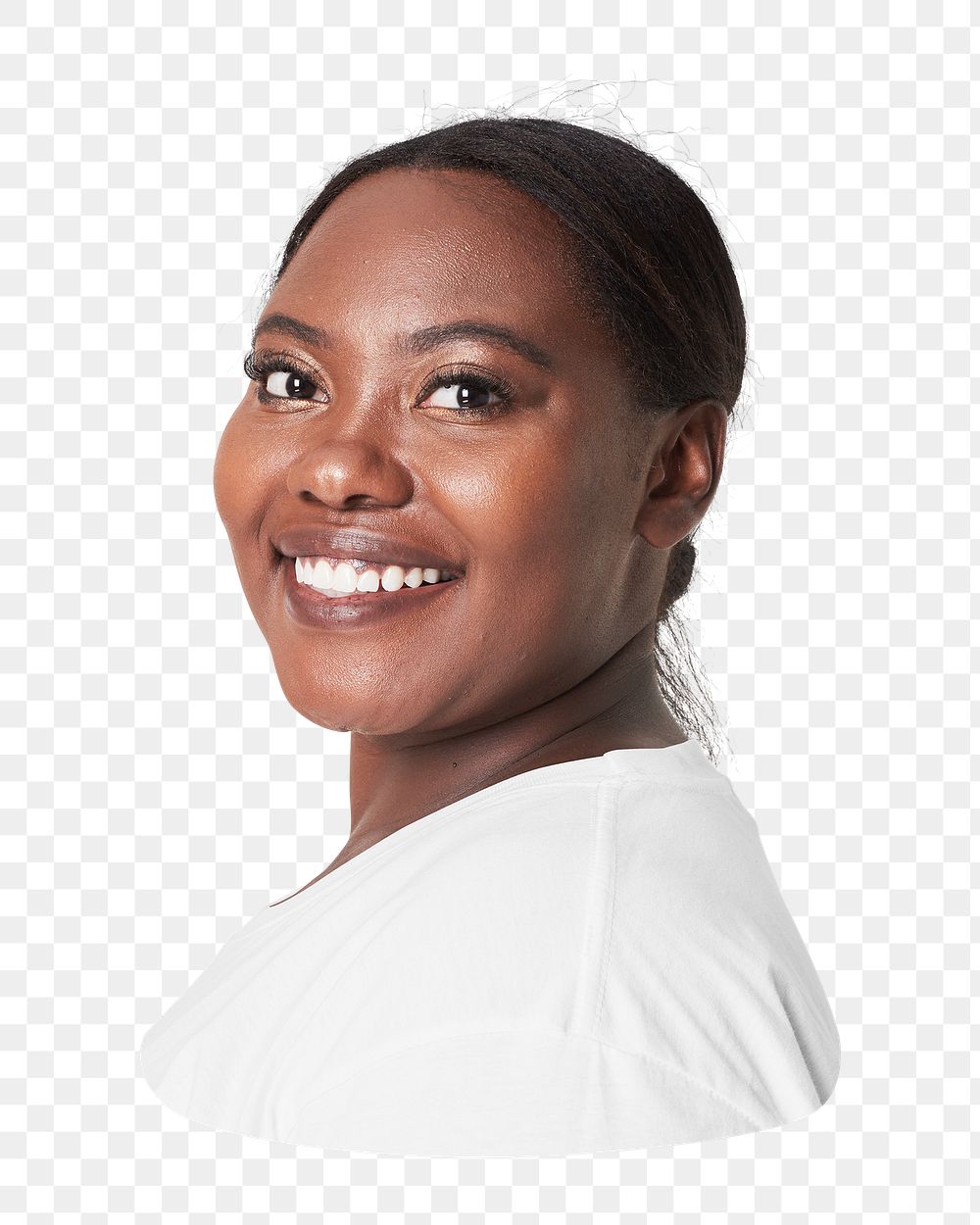 Png black woman in white t-shirt, transparent background