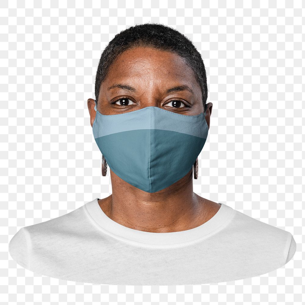 Png woman in blue mask, African American model, transparent background
