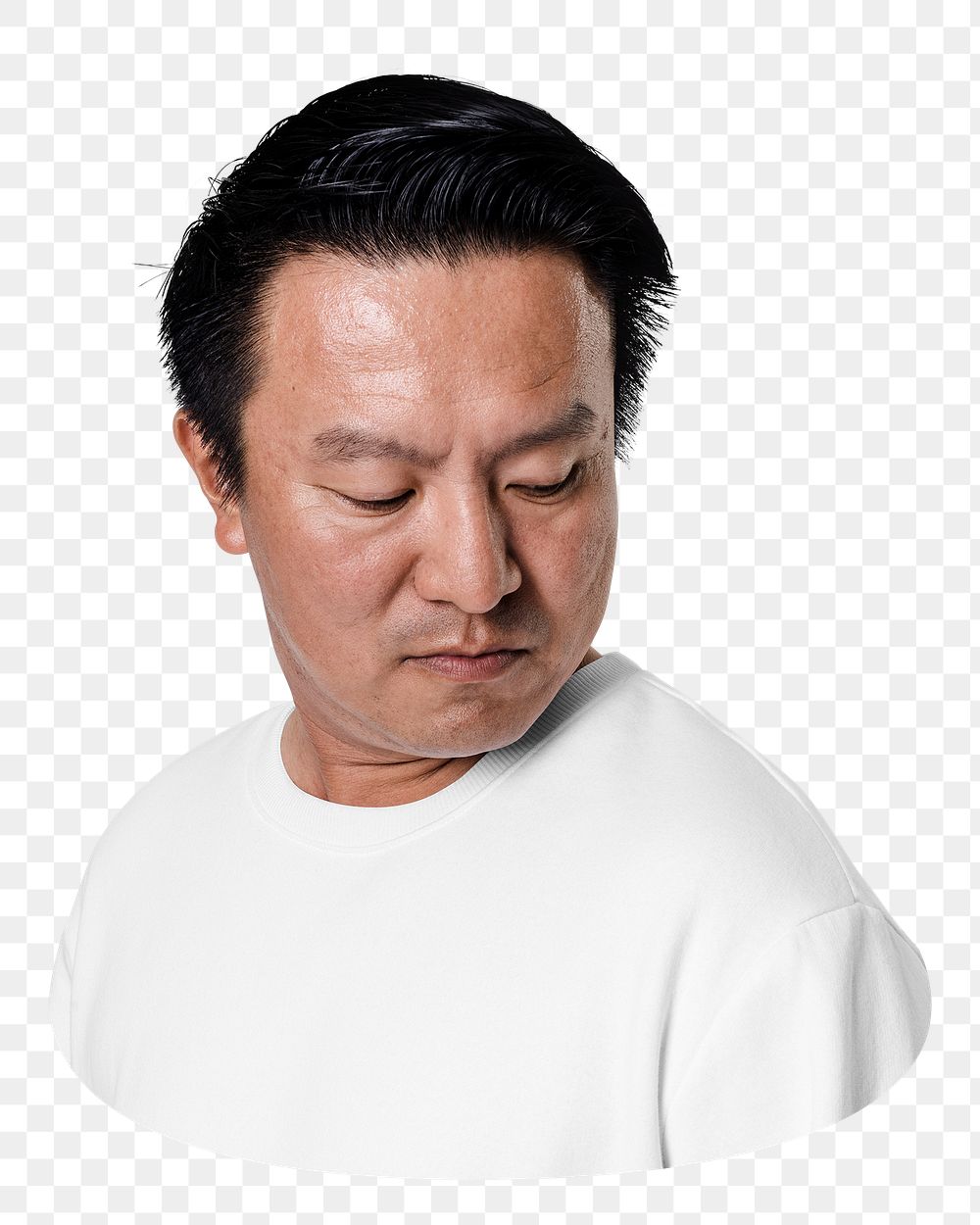 Png white sweater, Asian male model, front view, transparent background