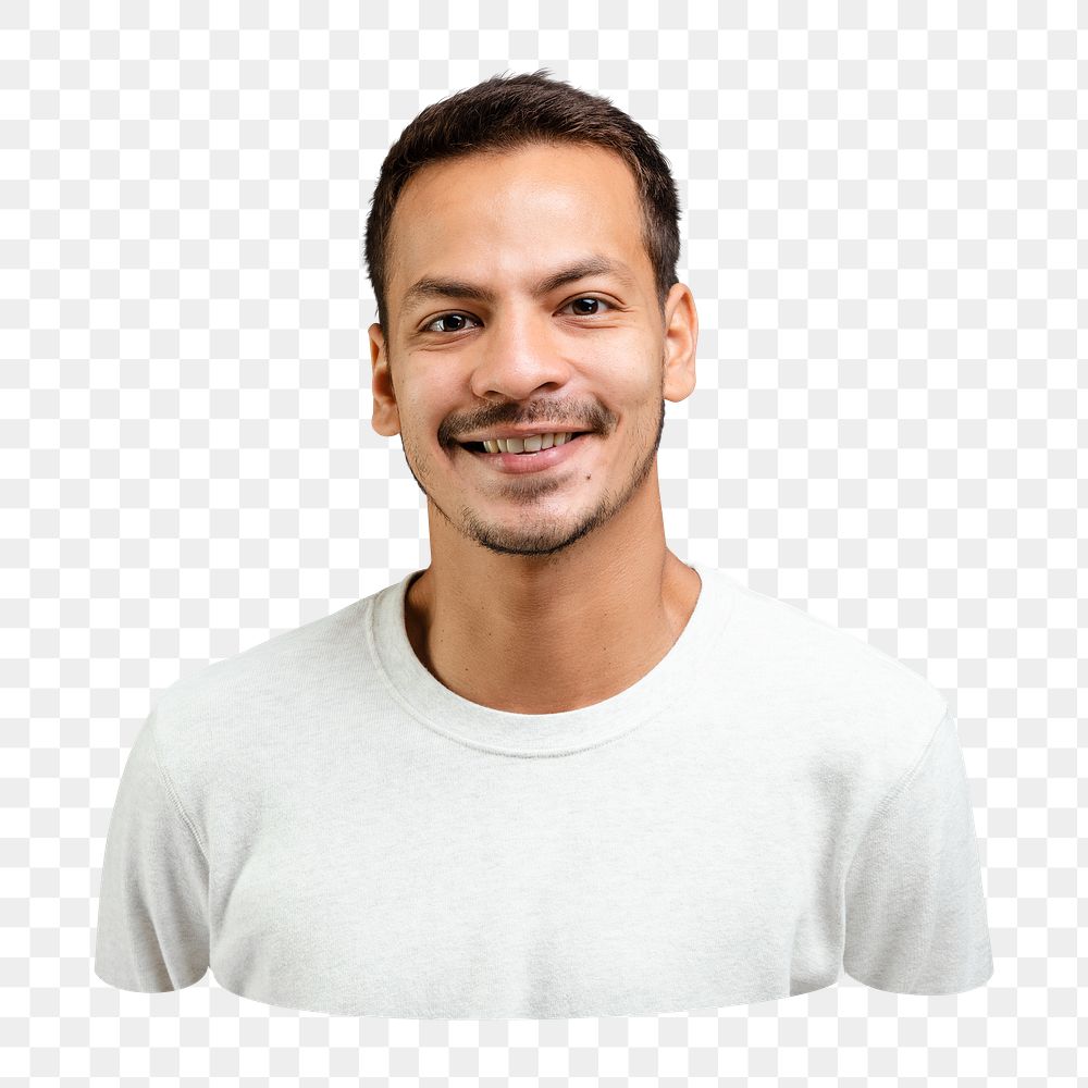 PNG Smiling man white tee, collage element, transparent background