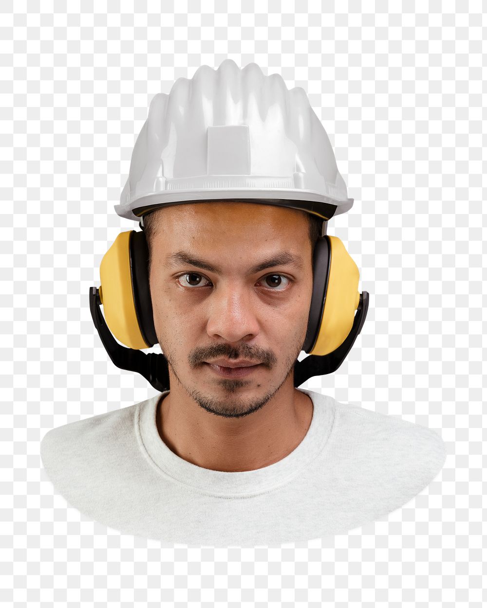PNG Civil engineer with hard hat and earmuff, collage element, transparent background