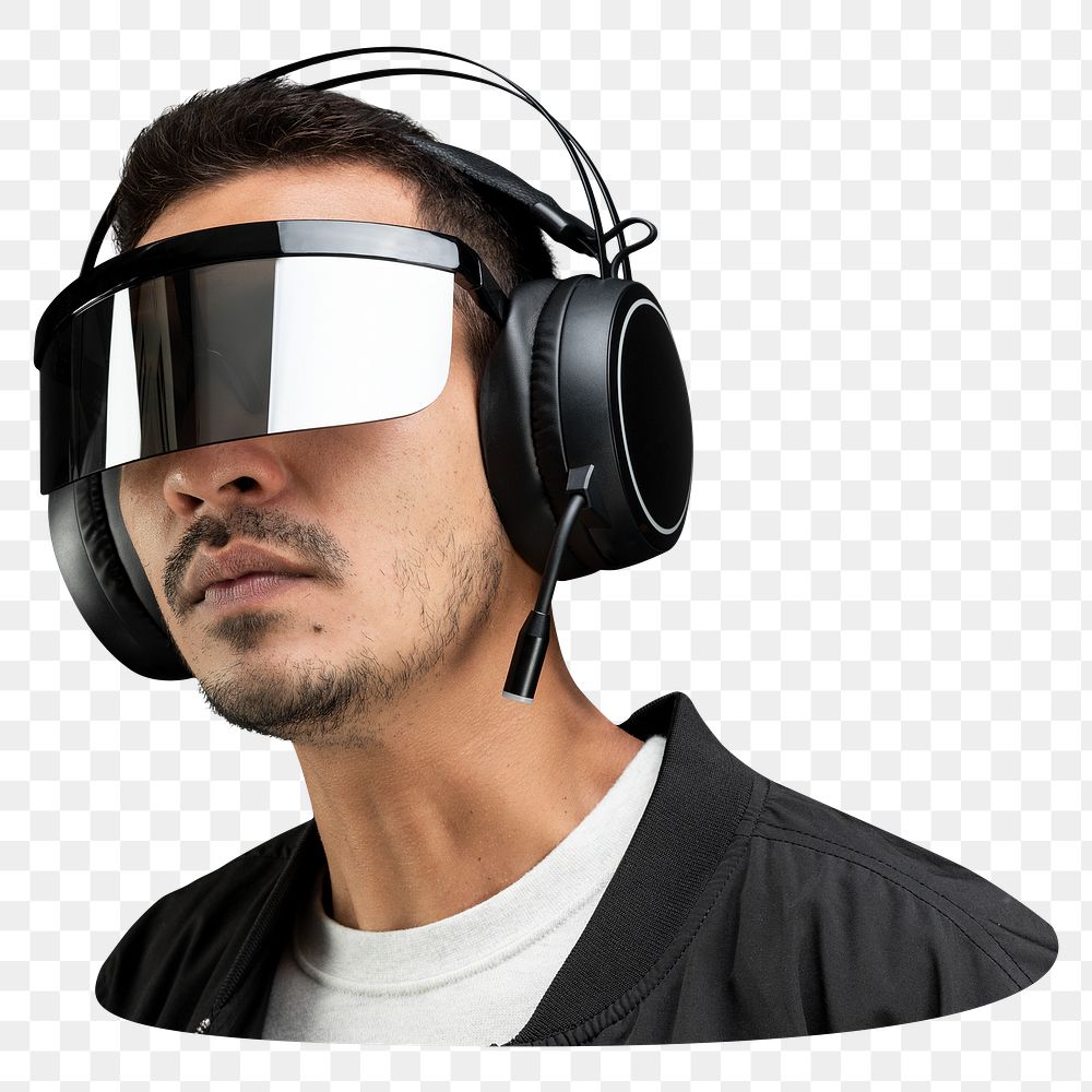 Man wearing headphones png, transparent background
