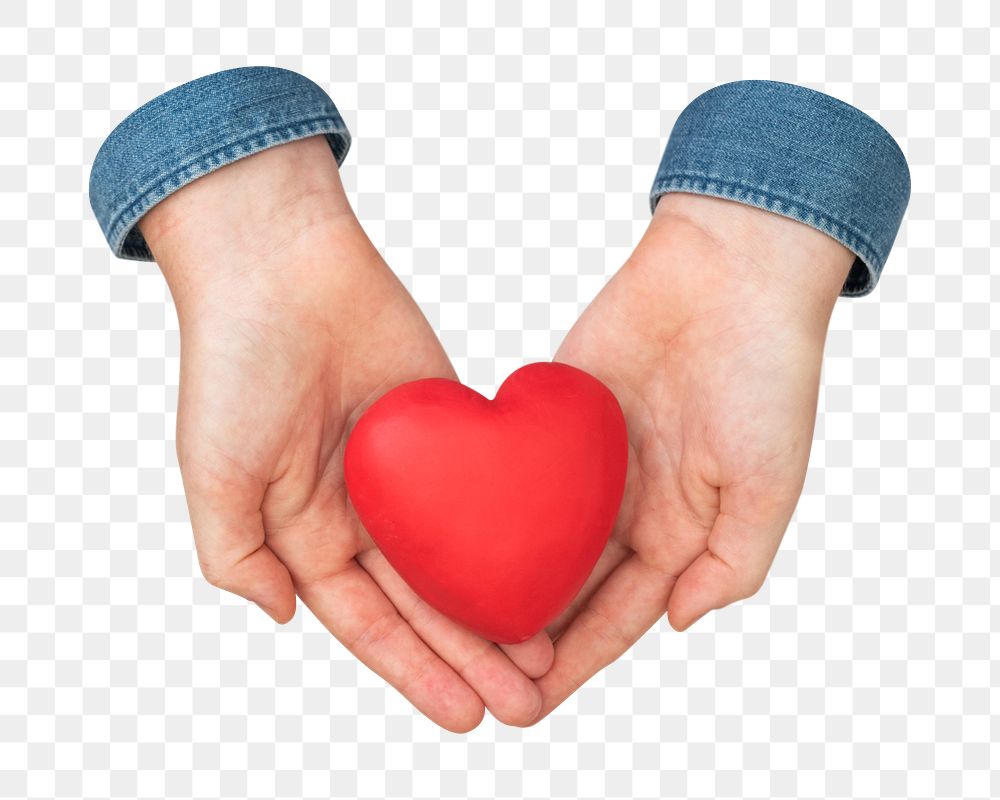 Png hands cupping heart, transparent background