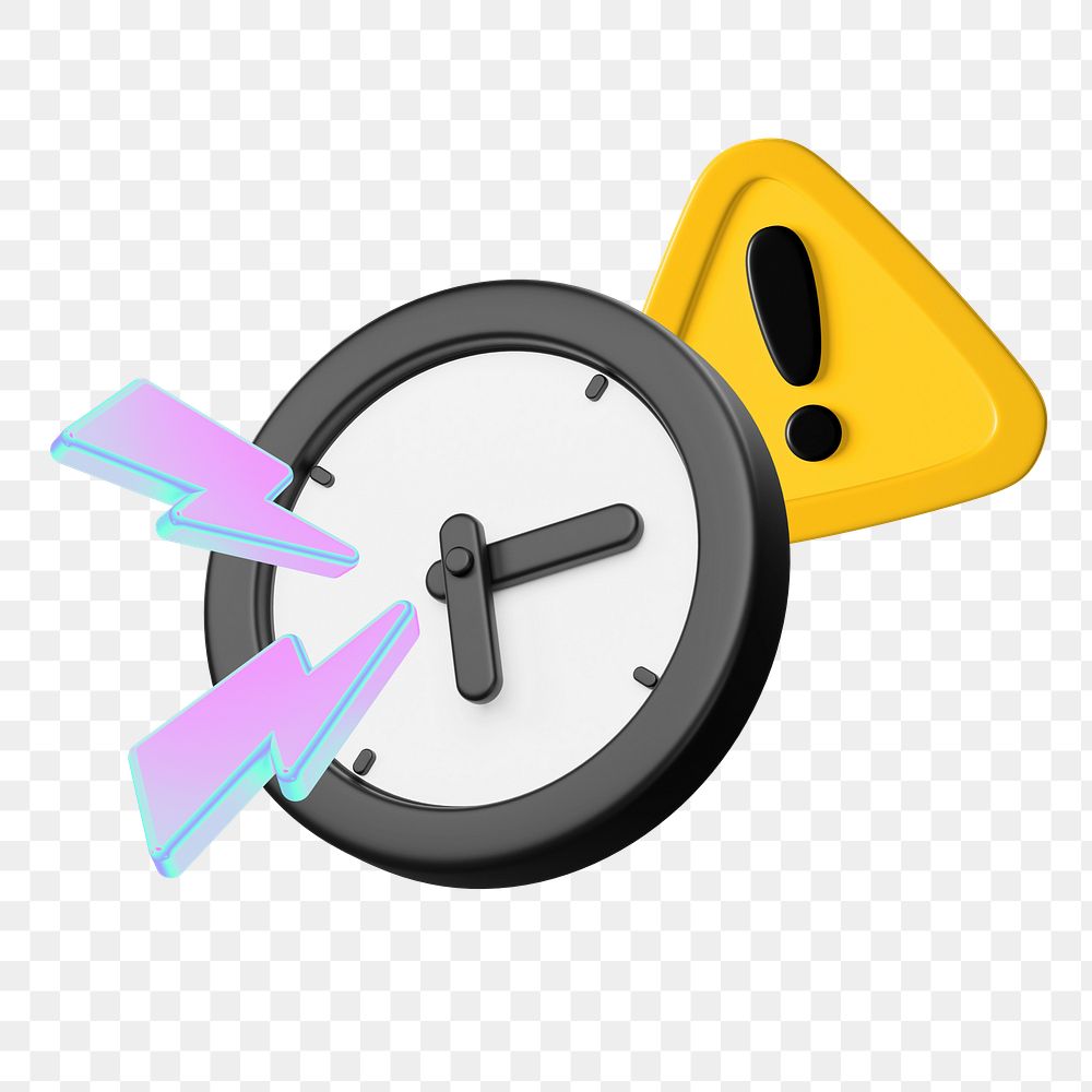 Working overtime png, 3D clock remix, transparent background
