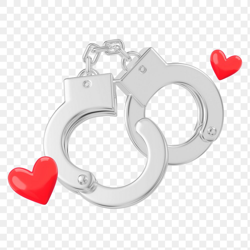 Valentine's heart png  handcuffs, 3D love remix, transparent background