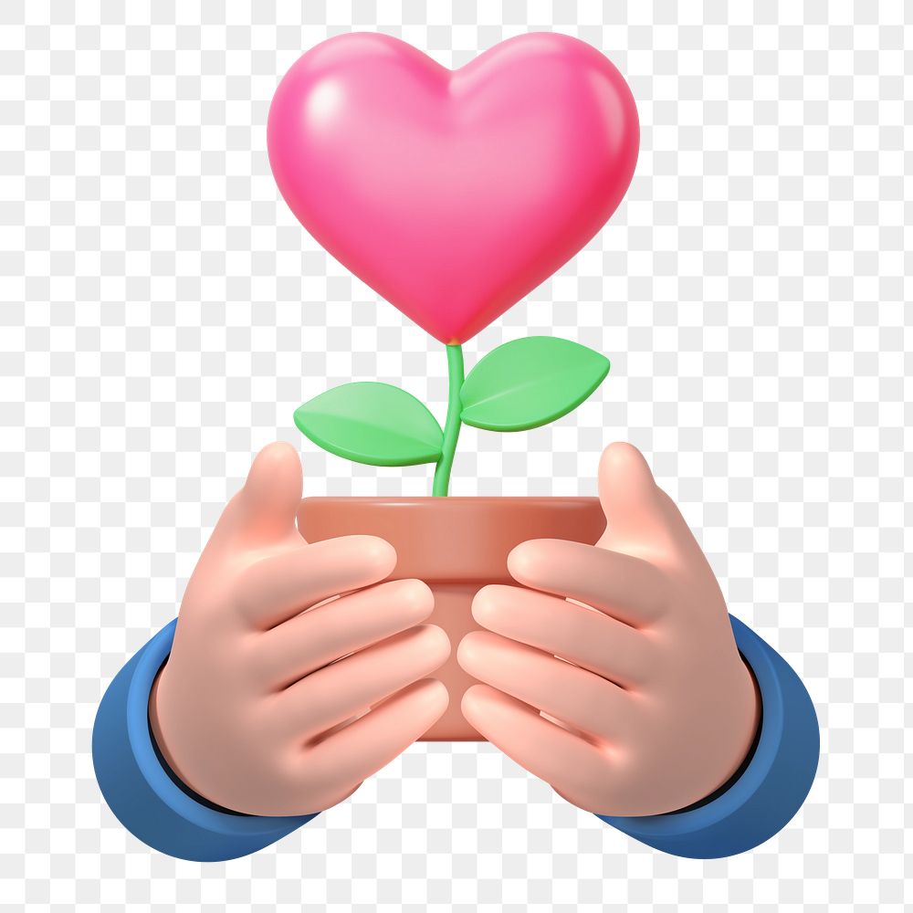 Valentine's heart plant png, 3D love remix, transparent background