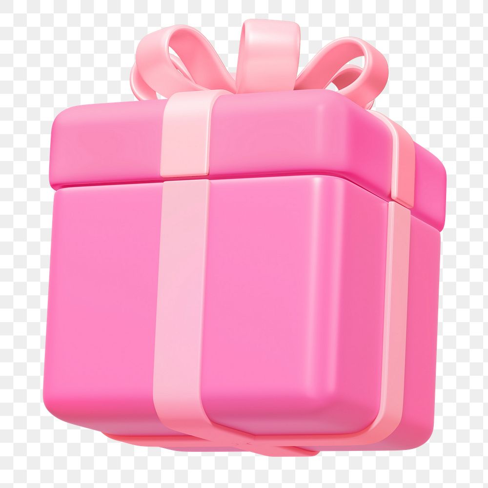 Pink birthday png gift box, 3D illustration, transparent background