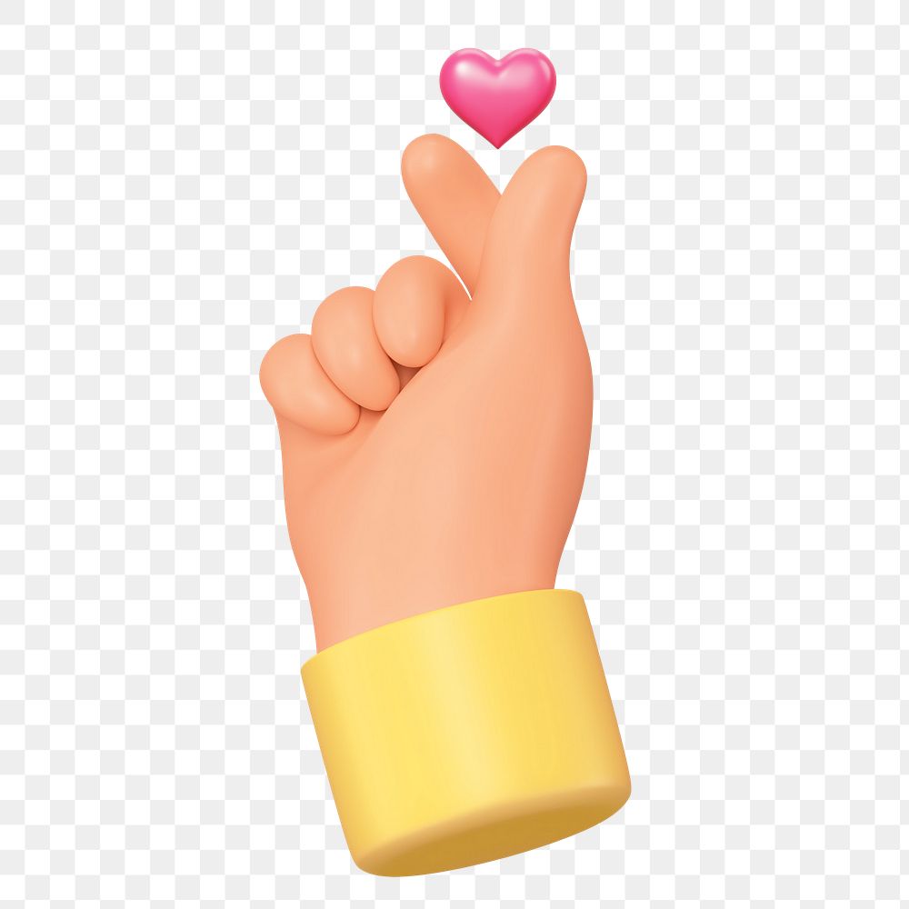 Mini heart png hand sign, 3D gesture illustration, transparent background