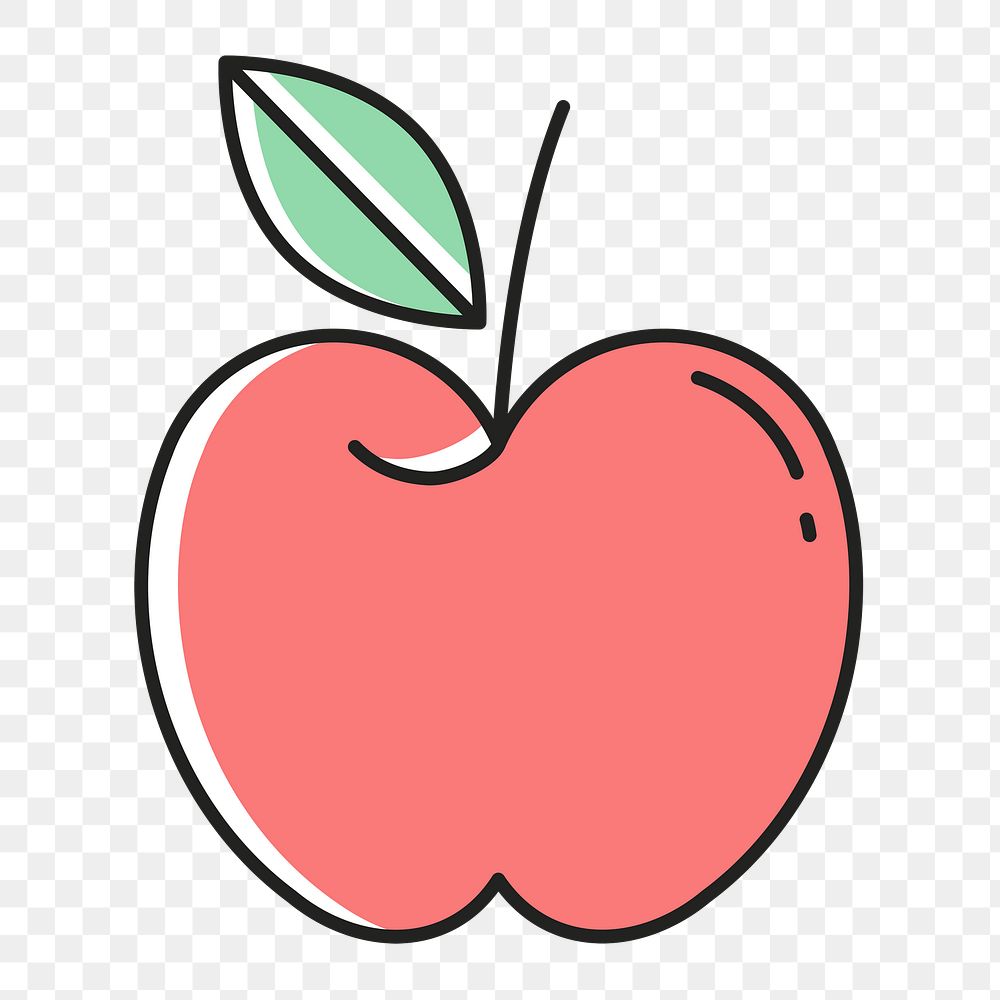 PNG Apple fruit, health & wellness line art illustration, transparent background