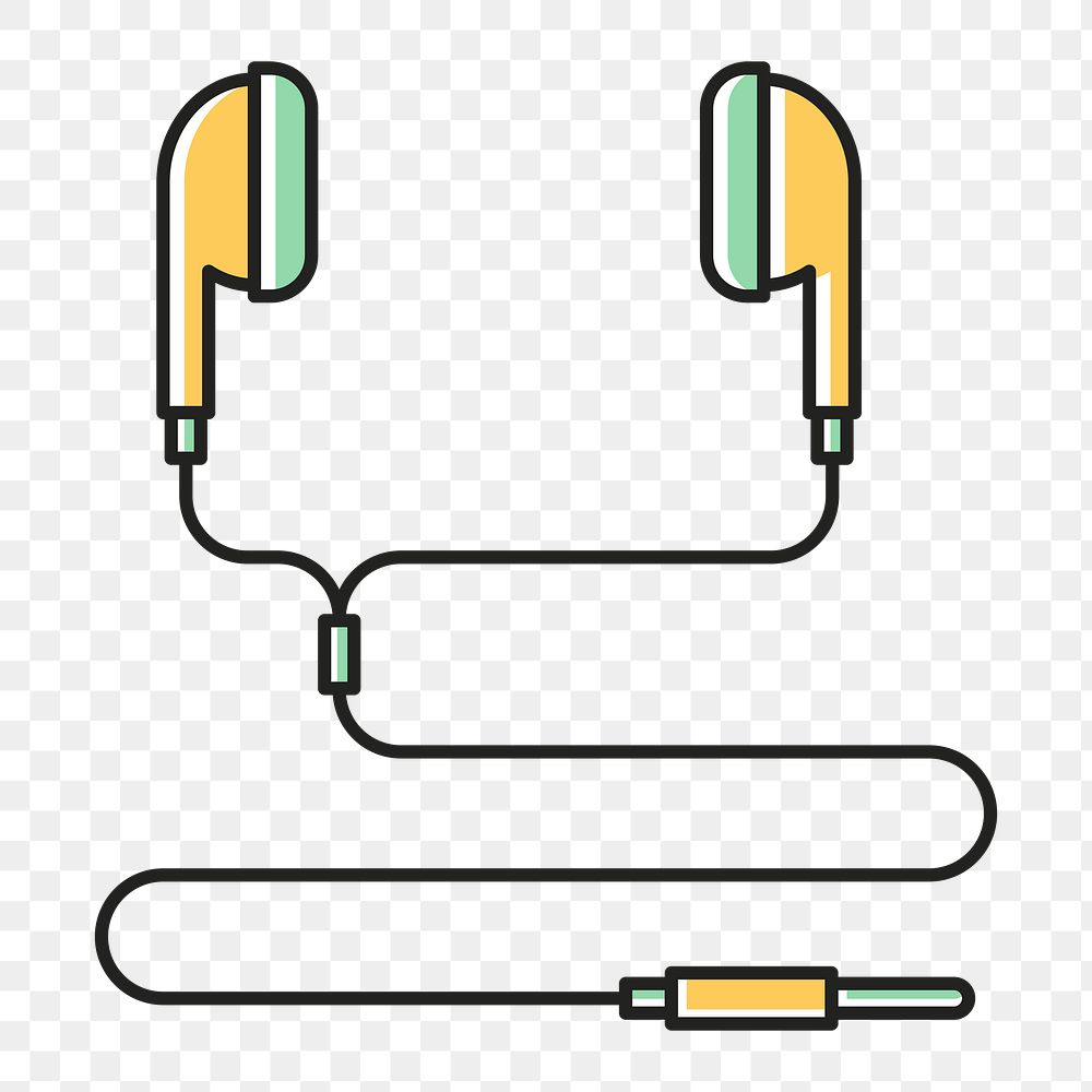 PNG Earphones digital device, health & wellness line art illustration, transparent background