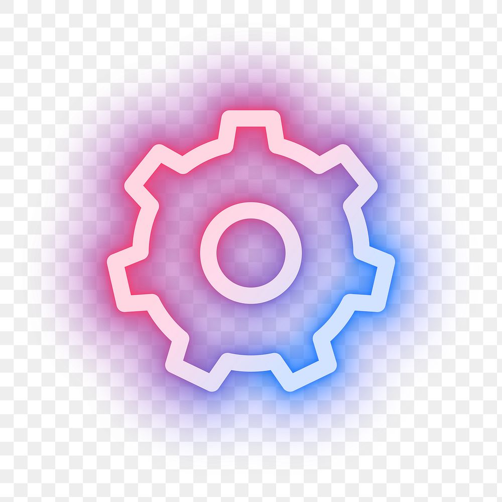 Png gear setting pink icon for social media app neon style