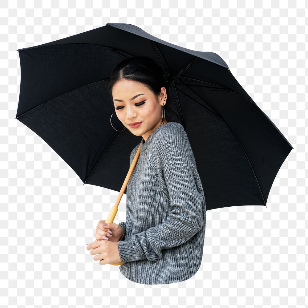 Png woman holding umbrella, isolated collage element, transparent background