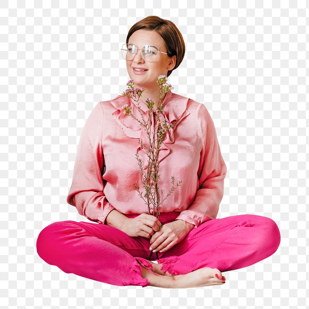 Cheerful pink lady png, transparent background