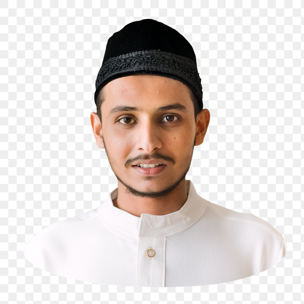 Muslim man portrait png, transparent background