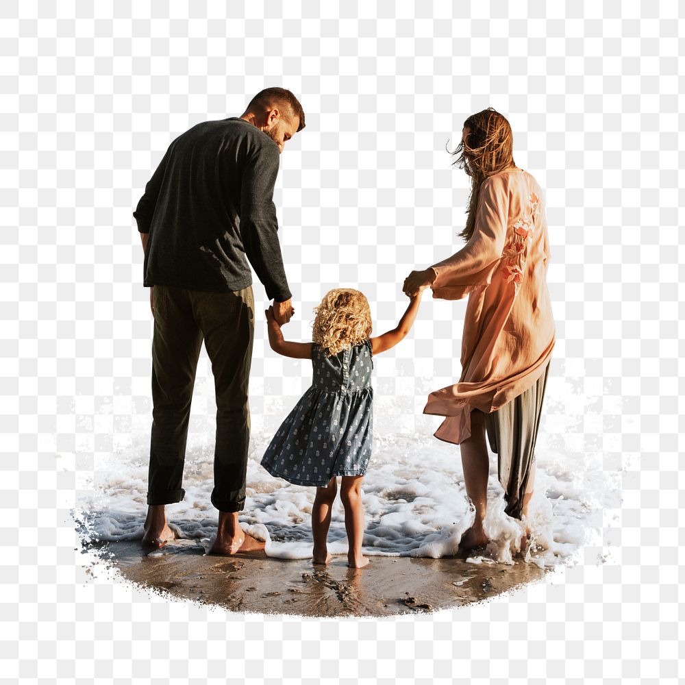 Png family at beach, isolated collage element, transparent background