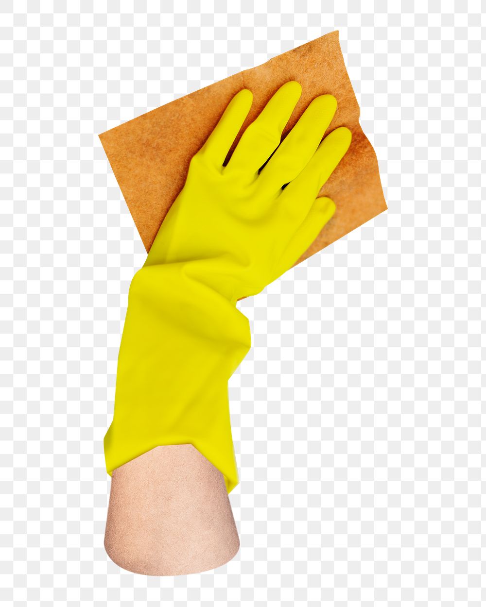 Png yellow glove cleaning, isolated collage element, transparent background