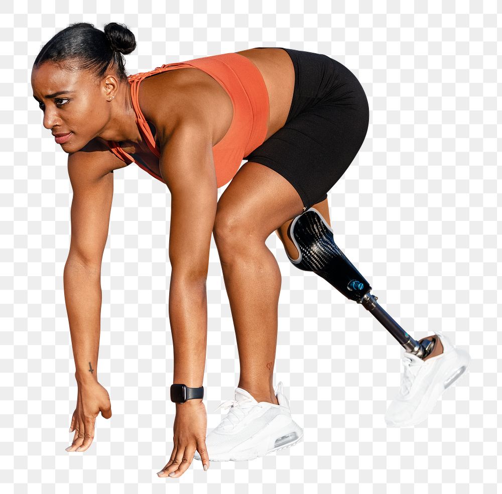 Png paralympic runner set position, isolated collage element, transparent background