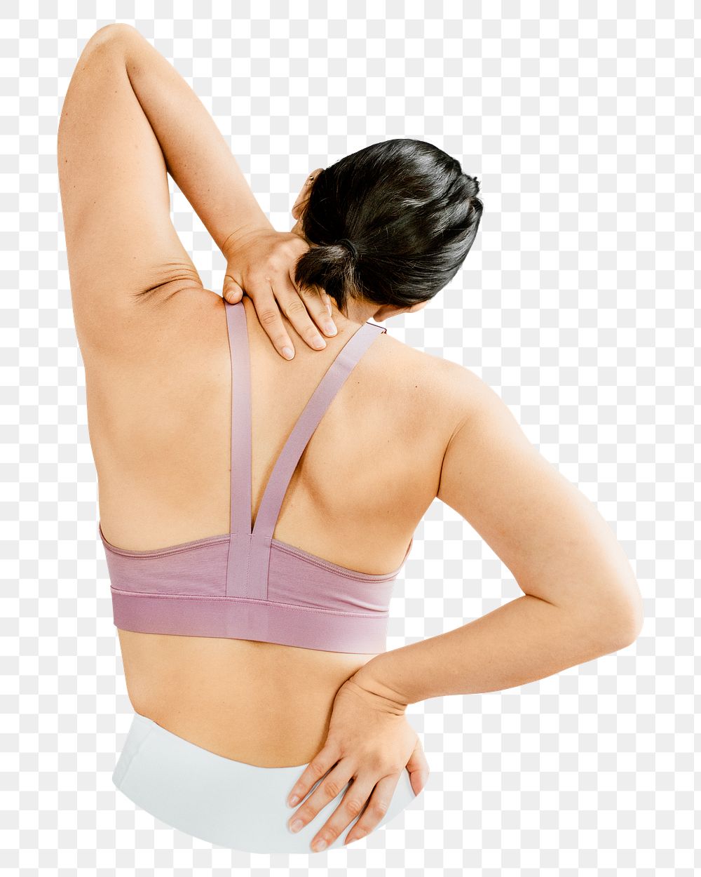 Png woman back pain, collage element, transparent background