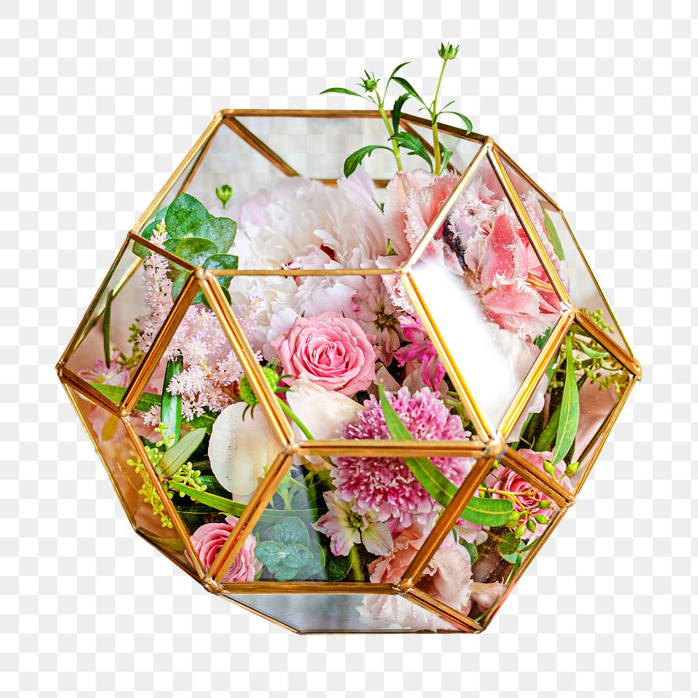 Pink flower terrarium png collage element, transparent background