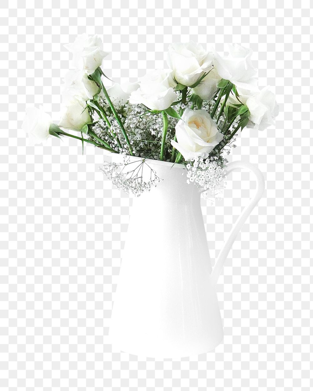 Png white rose vase element, transparent background