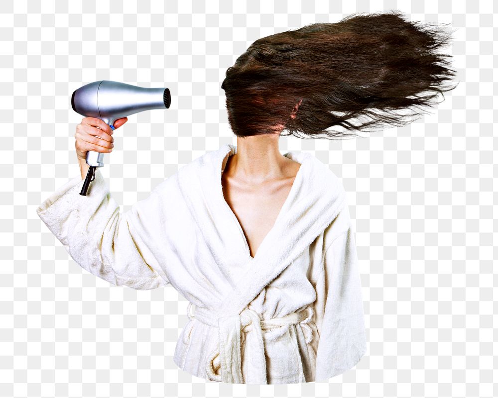 PNG Woman with blow dryer  , collage element, transparent background