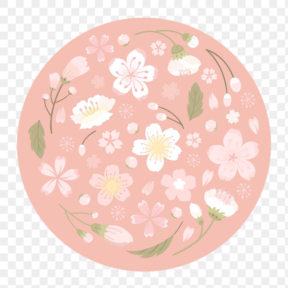 Peach floral png on circle shape, transparent background